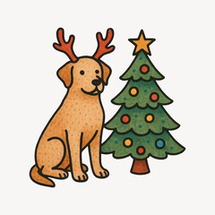 Naklejka premium Festive dog Christmas tree illustration.