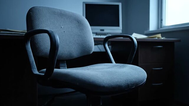 Empty office chair symbolizing business failure and financial loss reflecting a sad and disappointed mood b-roll