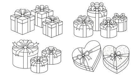 Collection of beautifully decorated gift boxes and heart shaped presents