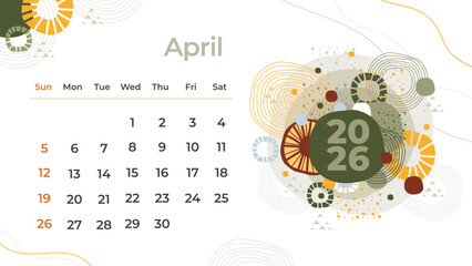 Beautifully hand-drawn April 2026 calendar