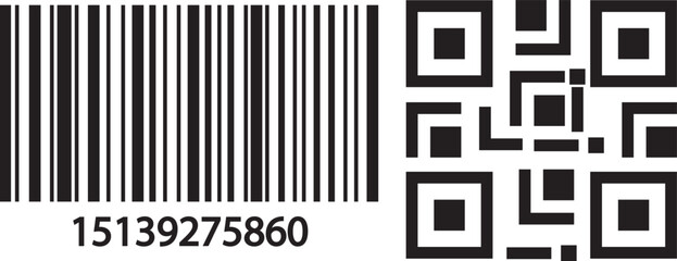 qr code and barcode icons set. payment and identification. Simple digital scanning. mobile phone, barcode, qr code, scan me, scan now, scan here, black and white, minimalist,