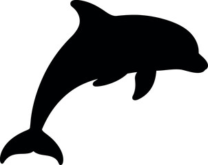 Black dolphin animal silhouette illustration, Minimal dolphin silhouette vector illustration,