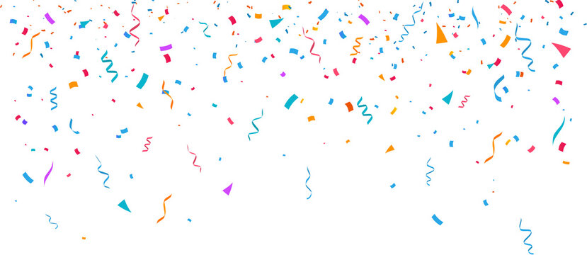 Party Confetti Birthday party confetti background, festive ribbons and streamer paper spiral stripes, cartoon vector. Colorful confetti Celebration confetti background Falling colorful confetti