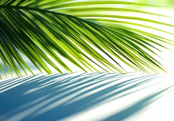 Palm frond creates linear shadows on a sunlit surface