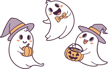 Funny cartoon animals and dogs set for Halloween includes cute baby pet cat, pig, fox, and bear characters with vector illustration design