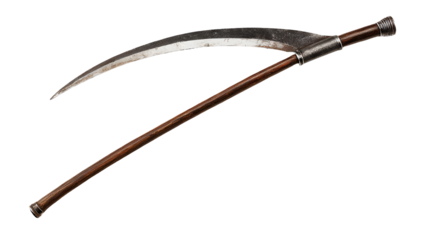 Medieval grim reaper scythe isolated on transparent background