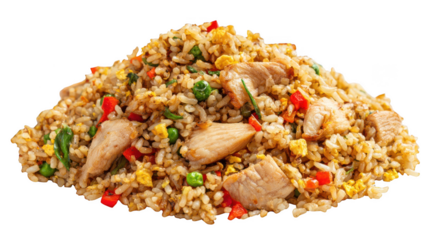 Large Portion of Chicken Fried Rice with Vegetables Isolated on Transparent Background