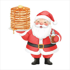 Santa Eating Pancake Stack Watercolor Vector
