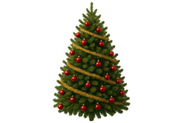 Fototapeta premium Christmas tree decorated with red ornaments and golden tinsel, celebrating holiday season, transparent background