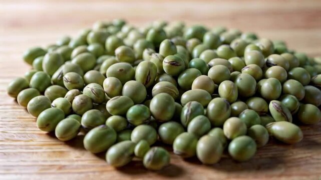 Mung bean close-up material on the desktop Fresh green bean close-up