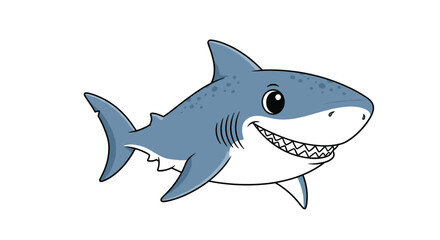 Obraz premium Cute and friendly cartoon great white shark illustration smiling with sharp teeth, perfect for children's designs and aquatic themes.