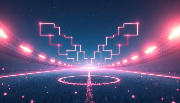 NWSL Playoff Race. Futuristic neon soccer tournament bracket graphic illuminated on a vibrant field