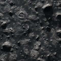 Deep Space Lunar Surface Texture: Dark Gray Moon Landscape with Numerous Impact Craters and Rocky Regolith, Ready for Space Exploration.