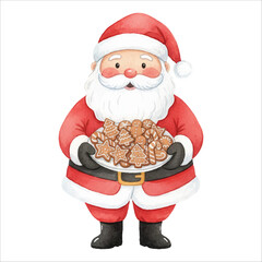 Santa with Gingerbread Cookies Plate Watercolor Vector
