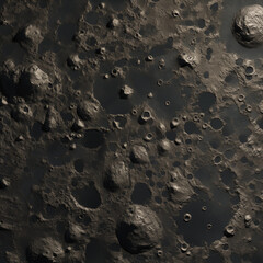 Deep Space Lunar Surface Texture: Dark Gray Moon Landscape with Numerous Impact Craters and Rocky Regolith, Ready for Space Exploration.