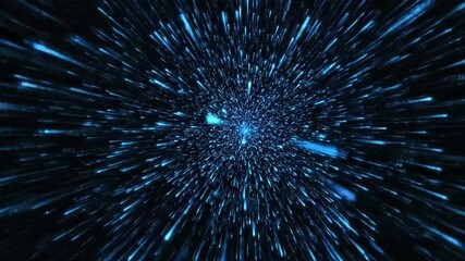 Abstract digital explosion of light streaks and particles in a dark blue cosmic void, simulating hyperspace travel or a stellar event - Powered by Adobe