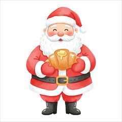 Santa Eating Croissant Watercolor Vector
