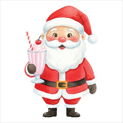 Santa Drinking Milkshake Watercolor Vector
