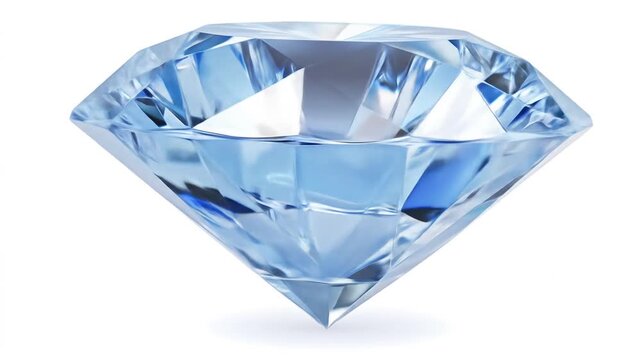 Sparkling blue diamond isolated gemstone against white background