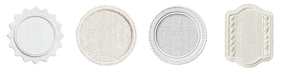 Textured White Fabric Labels: Rustic Decorative Frames Isolated on White