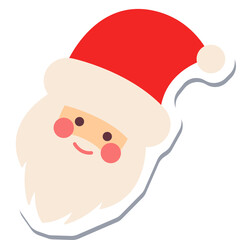 Illustration Of A Cheerful Santa Claus Face With Red Hat White Beard And Pink Cheeks On Transparent Background