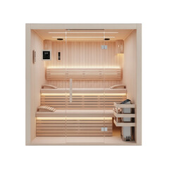 Interior of sauna room with wooden bench seats isolated illustration on transparent background