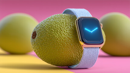 Flat mock-up smartwatch glowing blue technology wearable device fitness health tracking modern gadget digital lifestyle sports activity time watch artificial intelligence generated image