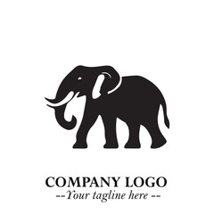 Obraz premium Majestic Elephant Logo Symbol in Black on White Background with Elegant Minimalist Modern Design