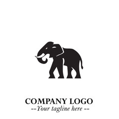 Obraz premium Majestic Elephant Logo Symbol in Black on White Background with Elegant Minimalist Modern Design