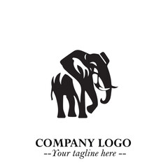 Obraz premium Majestic Elephant Logo Symbol in Black on White Background with Elegant Minimalist Modern Design
