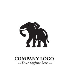Majestic Elephant Logo Symbol in Black on White Background with Elegant Minimalist Modern Design