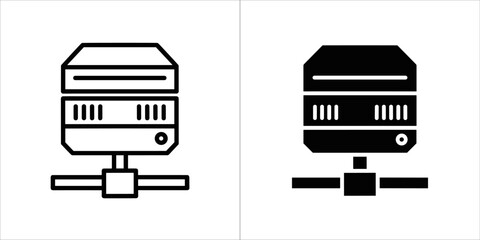 Two icons of a server rack unit, one in black and white outline, the other in black silhouette