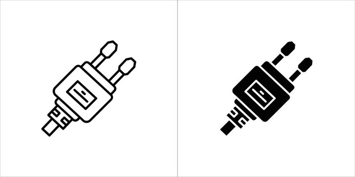Outline and silhouette icon of an electrical plug with two pins