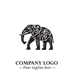 Majestic Elephant Logo Symbol in Black on White Background with Elegant Minimalist Modern Design