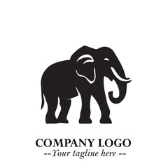 Majestic Elephant Logo Symbol in Black on White Background with Elegant Minimalist Modern Design