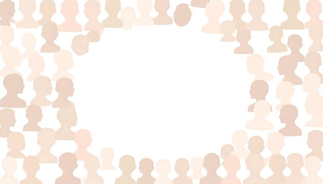 Abstract crowd of human silhouettes around an empty white space