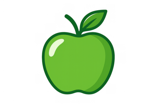 Green apple fruit icon presenting a healthy food concept, diet nutrition symbol, or fresh snack illustration