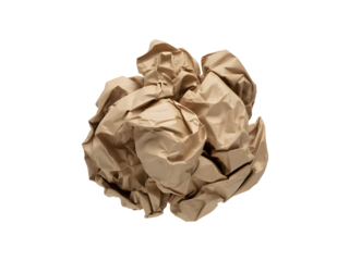 Crumpled brown paper ball isolated on transparent background