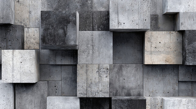 An abstract image showcasing a pattern of concrete cubes arranged in a visually engaging design. The varied shades of grey and the texture of the concrete create a sense of depth and contrast