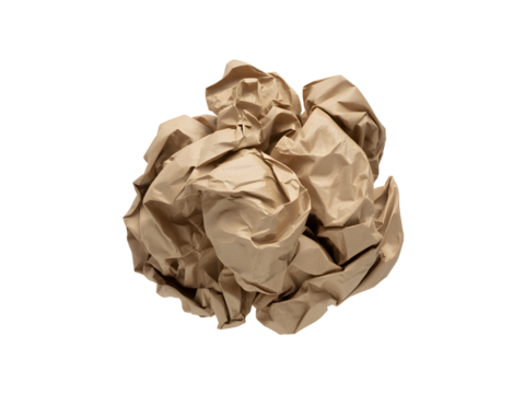 Crumpled brown paper ball isolated on transparent background