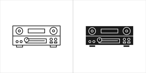 Line art and solid black icon of a vintage stereo amplifier