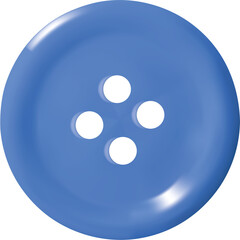 A Single Round Blue Sewing Button With Four Holes Centered On A Transparent Background Ideal For Crafting And Apparel Design Projects