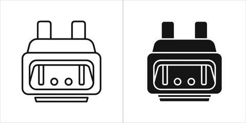 Two versions of a power adapter, one outline and one solid black