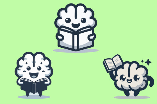 This is a vector image of a brain reading a book, suitable for use in logo designs for printing companies, libraries, reading rooms, covers, books, magazines, icons, businesses, stickers, banners, 