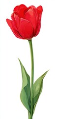 Obraz premium Single Red Tulip on White Background