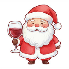 Santa Drinking Wine Watercolor Vector
