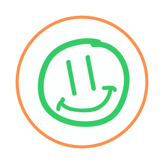 Simple green smiley face drawing in orange circle