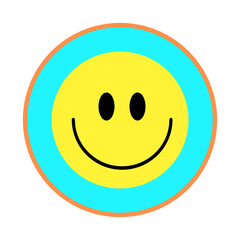 Bright yellow smiley face with blue and orange ring