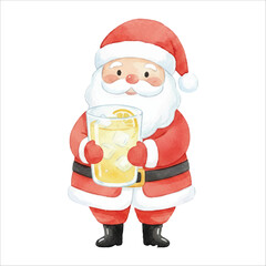 Santa Drinking Lemonade Watercolor Vector
