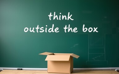 think outside the box on school green blackboard . startup  education concept. creative idea. leadership. High quality